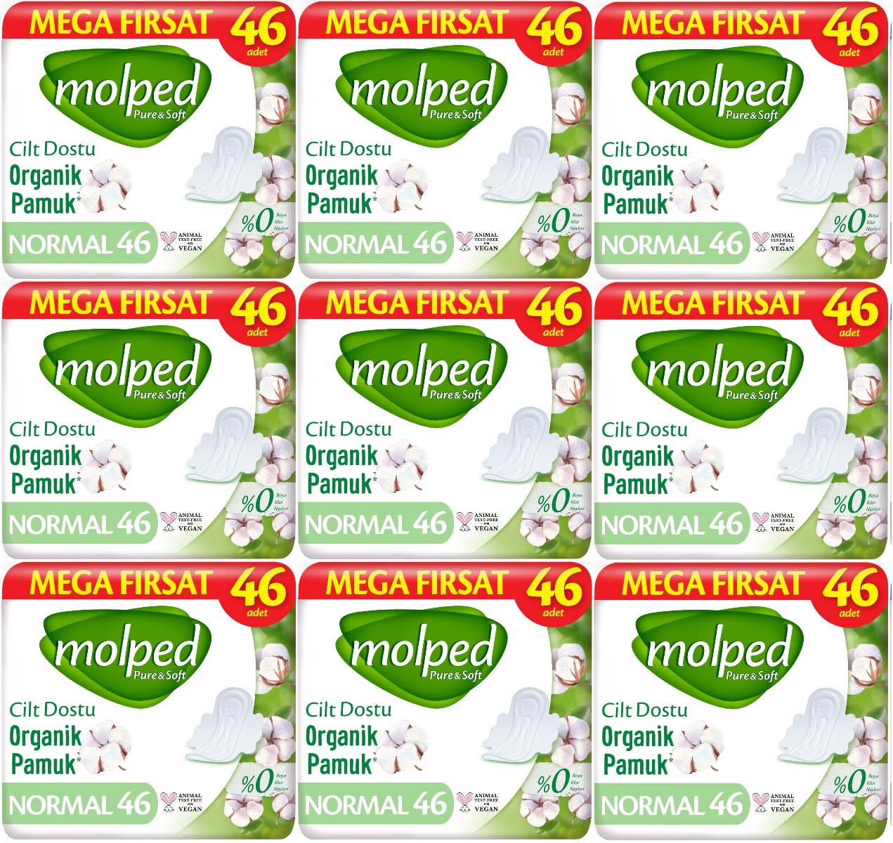 Molped Pure&Soft Hijyenik Ped Normal 414 (9PK*46) Adet Mega Pk Molped Pure&Soft Hijyenik Ped Normal 414 (9PK*46) Adet Mega Pk