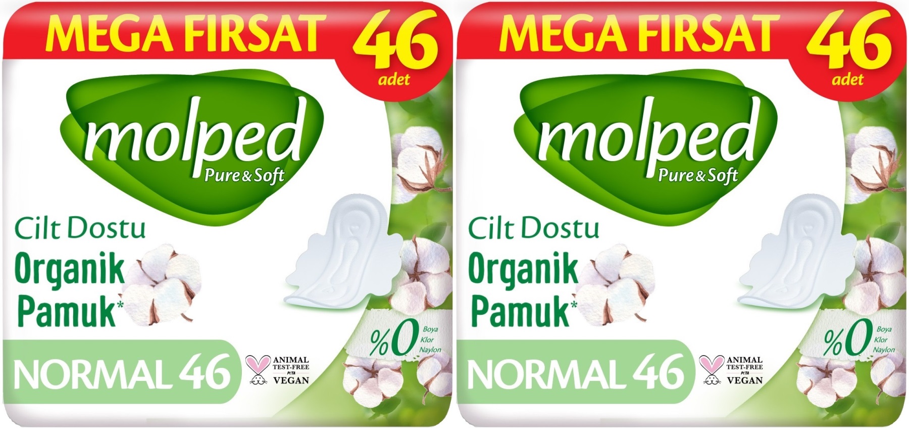 Molped Pure&Soft Hijyenik Ped Normal 92 (2PK*46) Adet Mega Pk Molped Pure&Soft Hijyenik Ped Normal 92 (2PK*46) Adet Mega Pk