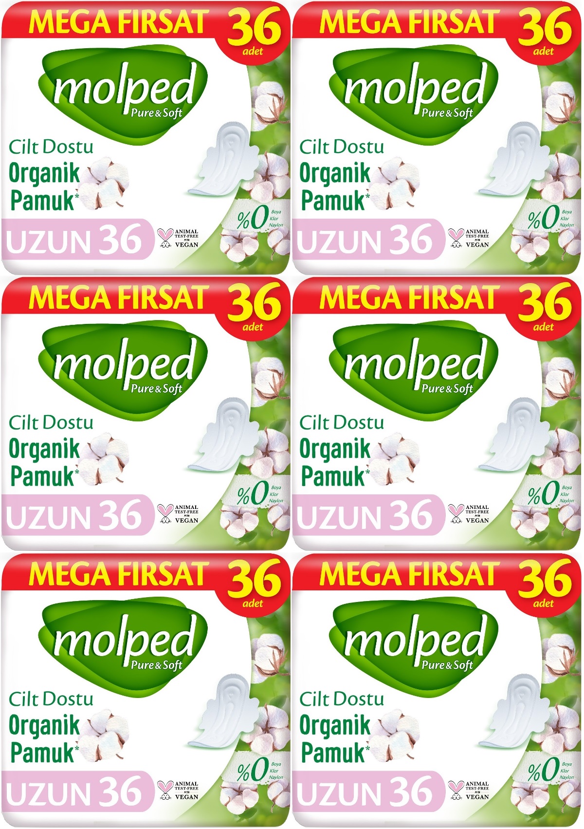 Molped Pure&Soft Hijyenik Ped Uzun 216 (6PK*36) Adet Mega Pk Molped Pure&Soft Hijyenik Ped Uzun 216 (6PK*36) Adet Mega Pk