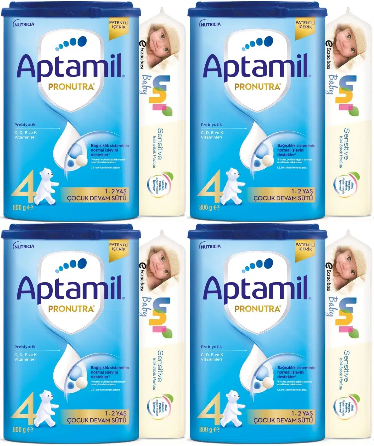 Nutrıcıa Aptamil Pronutra 800GR Devam Sütü No:4 (1-2 Yaş) + Islak Mendil Hediye (4 Lü Set)