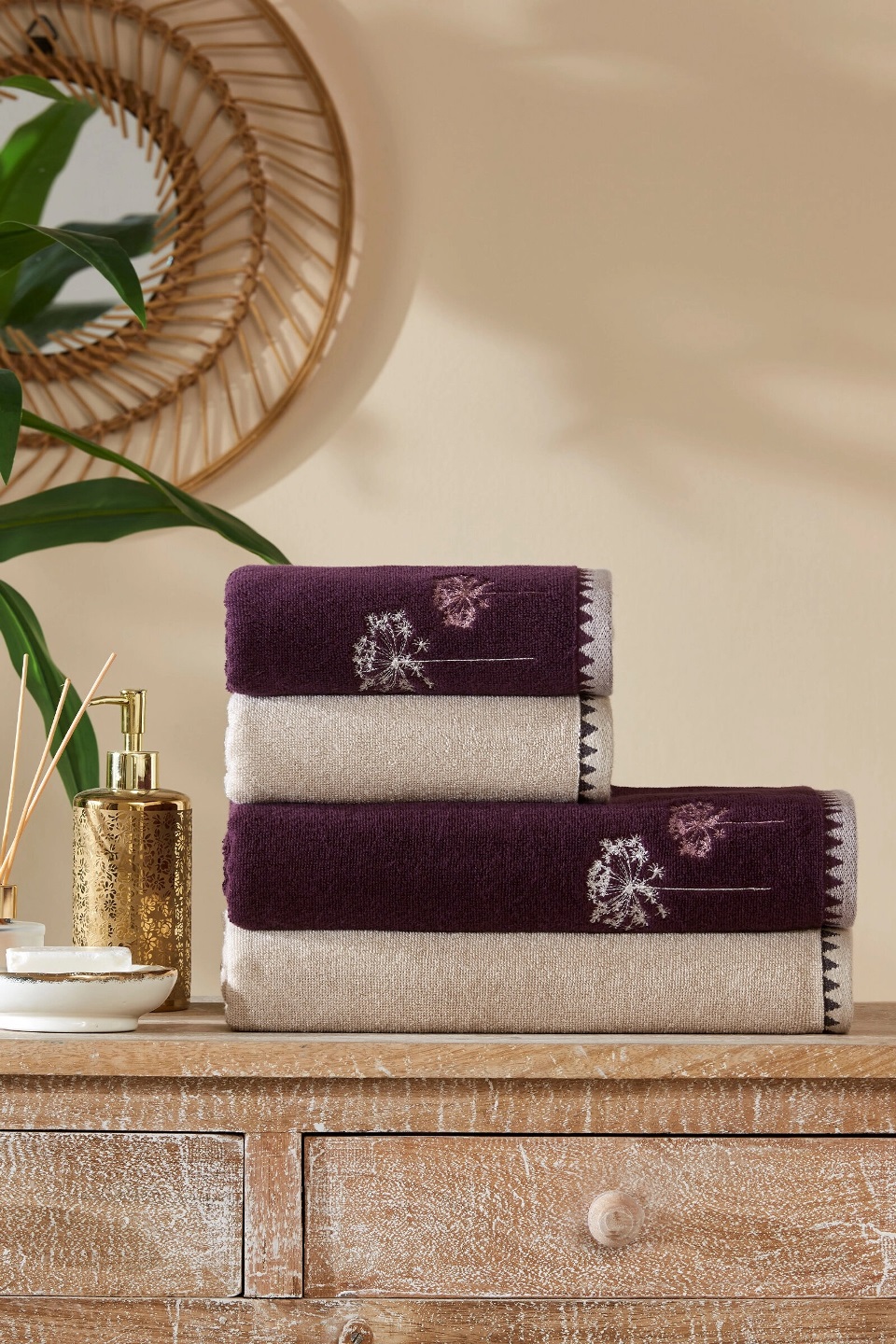 Özdilek 4 Parça Best Hamam Seti, Banyo Havlu Takımı-Erba Seca Mürdüm Bej Özdilek 4 Parça Best Hamam Seti, Banyo Havlu Takımı-Erba Seca Mürdüm Bej
