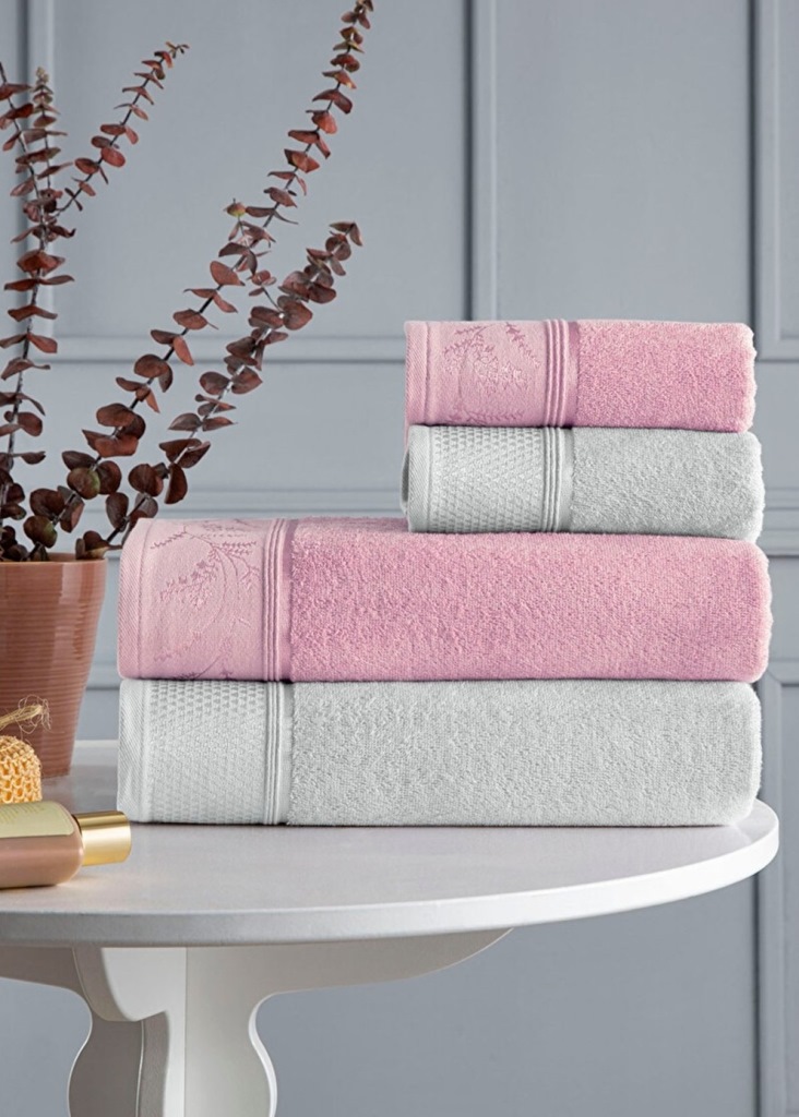 Özdilek 4 Parça Best Hamam Seti, Banyo Havlu Takımı-Ditsy Pembe Gri Özdilek 4 Parça Best Hamam Seti, Banyo Havlu Takımı-Ditsy Pembe Gri