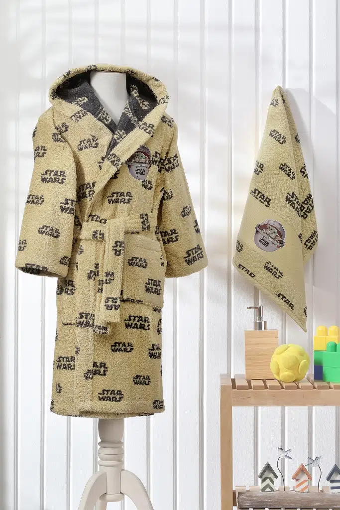 Özdilek Lisanslı Çocuk Havlu Bornoz Seti 7/8 Yaş-Starwars Mandalorian Sarı