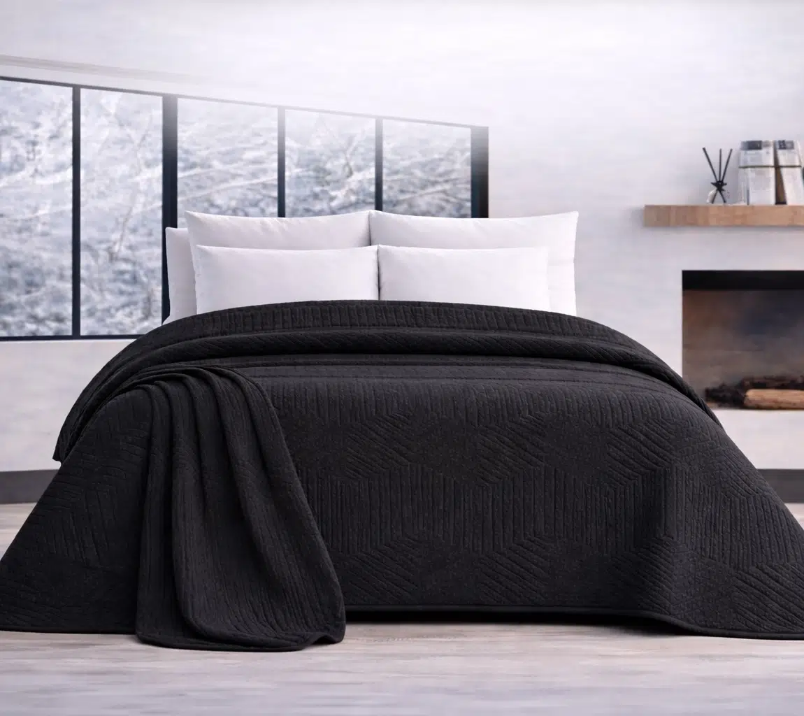 Özdilek Prestige Kalın Embos Çift Kişilik Battaniye (220x240)-Jet Black Yeni