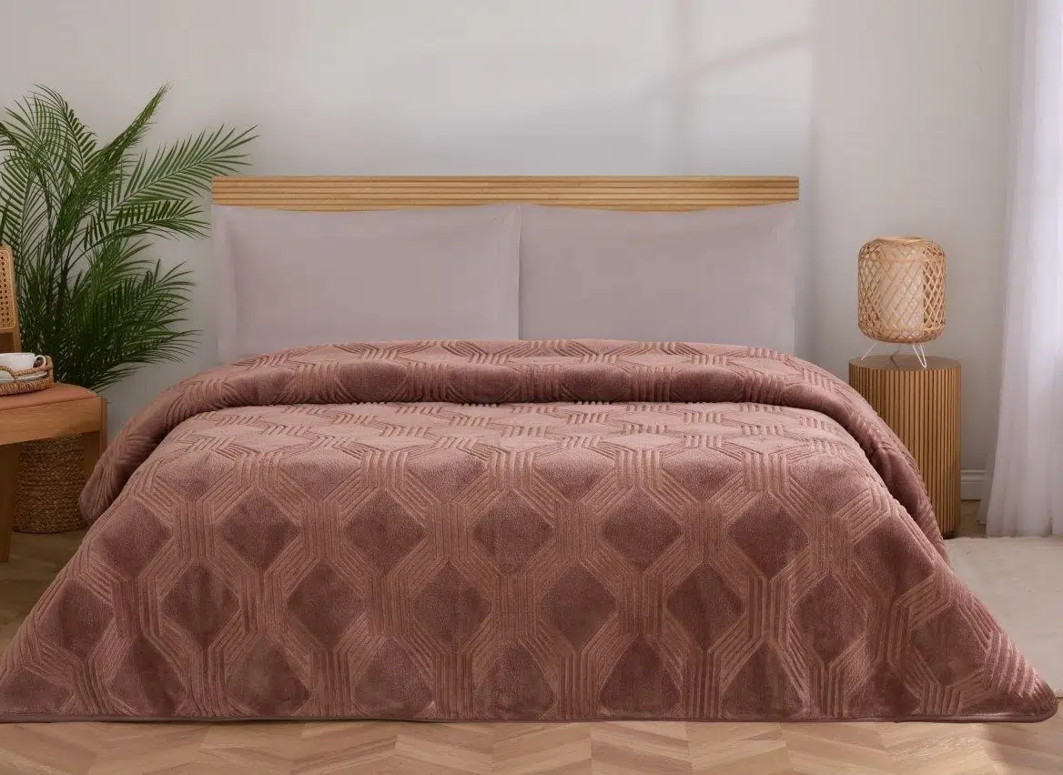Özdilek Trendy Embos Çift Kişilik Battaniye (220x240)-Art Deco Sıcak Kahve Yeni