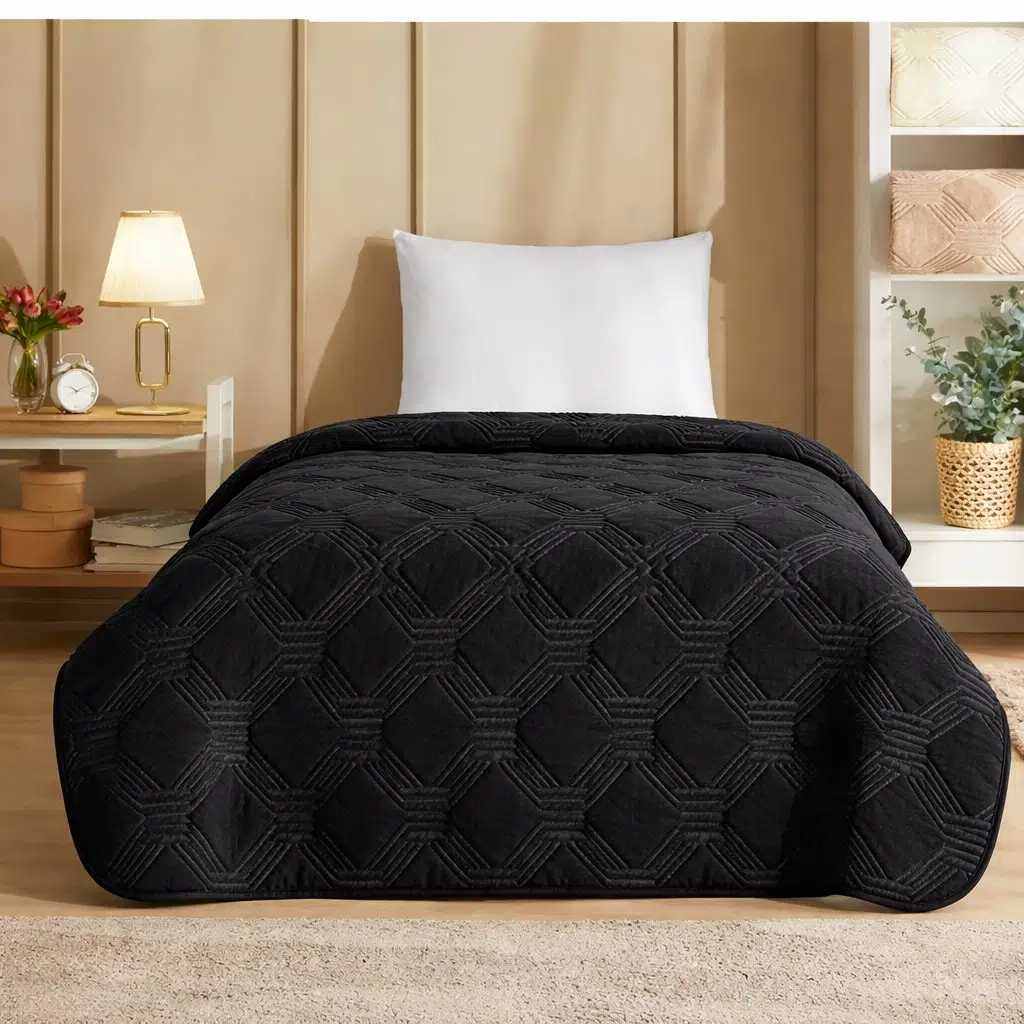 Özdilek Trendy Embos Tek Kişilik Battaniye(155x220)-Art Deco Jet Black