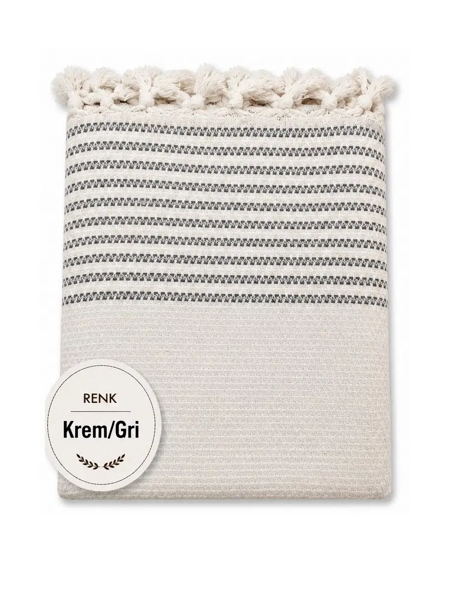 Pamuklu Kaymaz Hasır Dokuma Koltuk Örtüsü (180x220) - Kreme Gri