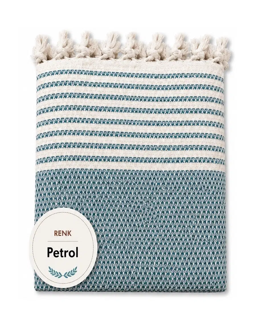 Pamuklu Kaymaz Hasır Dokuma Koltuk Örtüsü (180x220) - Petrol