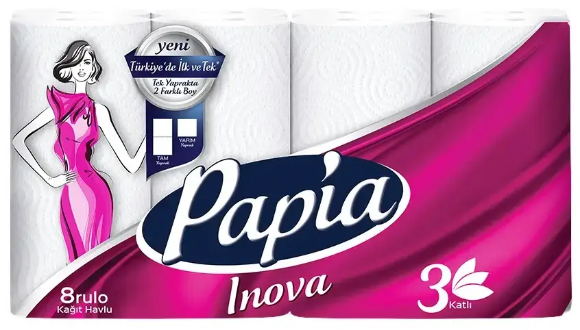 Papia kağıt Havlu 8 Li Pk (3 Katlı) Inova Papia kağıt Havlu 8 Li Pk (3 Katlı) Inova