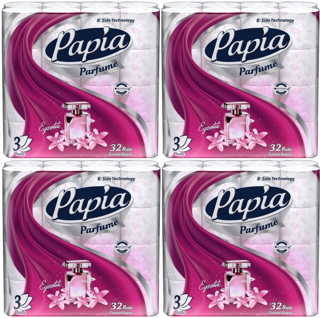 Papia Tuvalet Kağıdı (3 Katlı) 128 Li Pk (4PK*32) Egzotik Parfümlü Papia Tuvalet Kağıdı (3 Katlı) 128 Li Pk (4PK*32) Egzotik Parfümlü