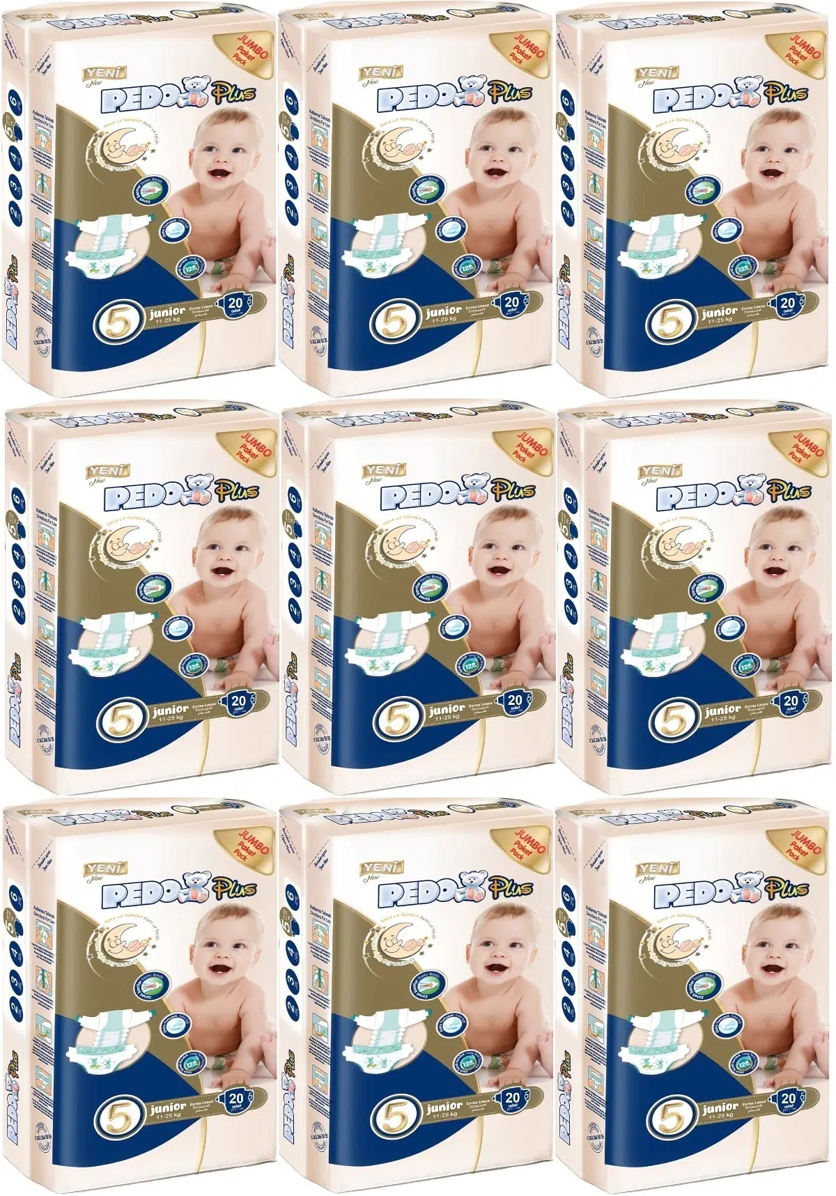 Pedo Plus Bebek Bezi Beden:5 (11-25KG) Junior 180 Adet Jumbo Ekstra Pk