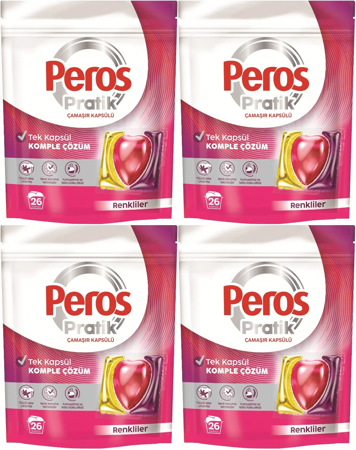 Peros Pratik Matik Çamaşır Deterjanı Kapsülü - Tableti 104 Adet Renkliler (4PK*26)