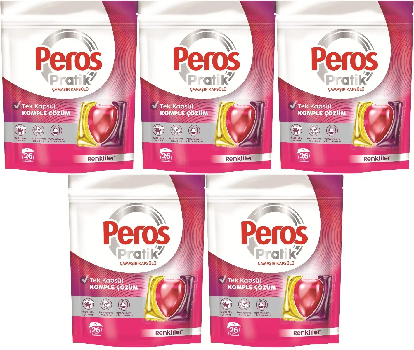 Peros Pratik Matik Çamaşır Deterjanı Kapsülü - Tableti 130 Adet Renkliler (5PK*26)