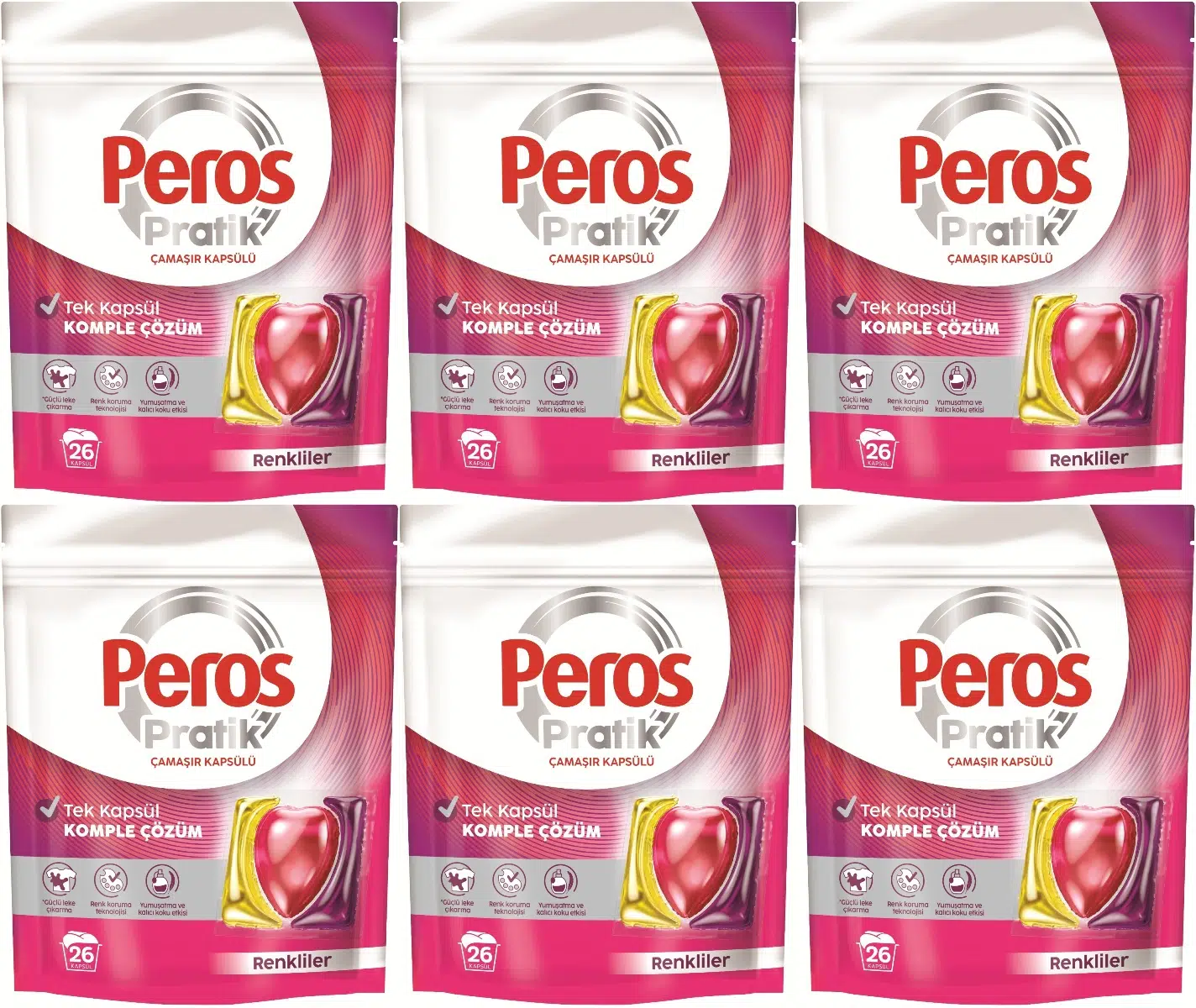Peros Pratik Matik Çamaşır Deterjanı Kapsülü - Tableti 156 Adet Renkliler (6PK*26)