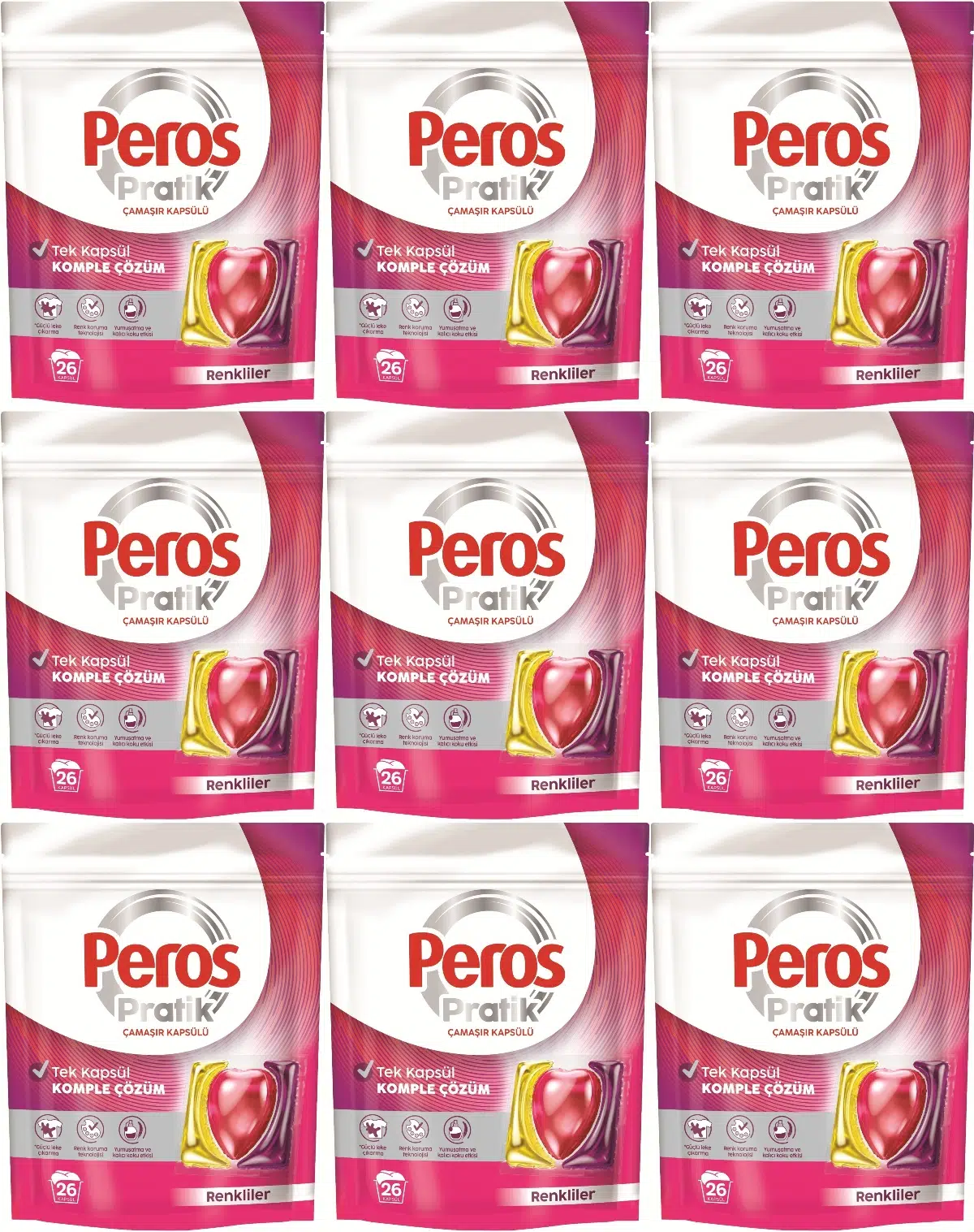Peros Pratik Matik Çamaşır Deterjanı Kapsülü - Tableti 234 Adet Renkliler (9PK*26)