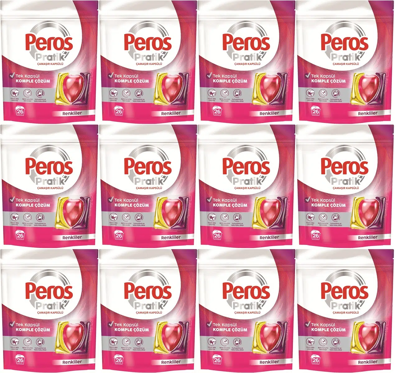 Peros Pratik Matik Çamaşır Deterjanı Kapsülü - Tableti 312 Adet Renkliler (12PK*26)