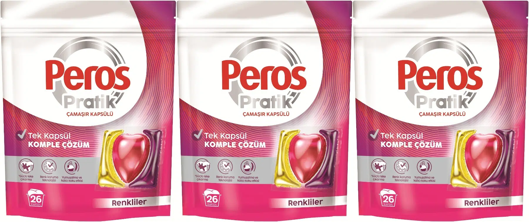 Peros Pratik Matik Çamaşır Deterjanı Kapsülü - Tableti 78 Adet Renkliler (3PK*26)