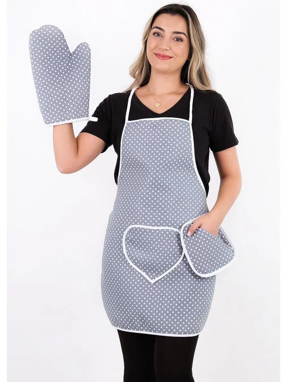polo life 3 Parça Sıvı Geçirmez Mutfak Önlüğü GRİ