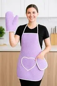 polo life 3 Parça Sıvı Geçirmez Mutfak Önlüğü LİLA