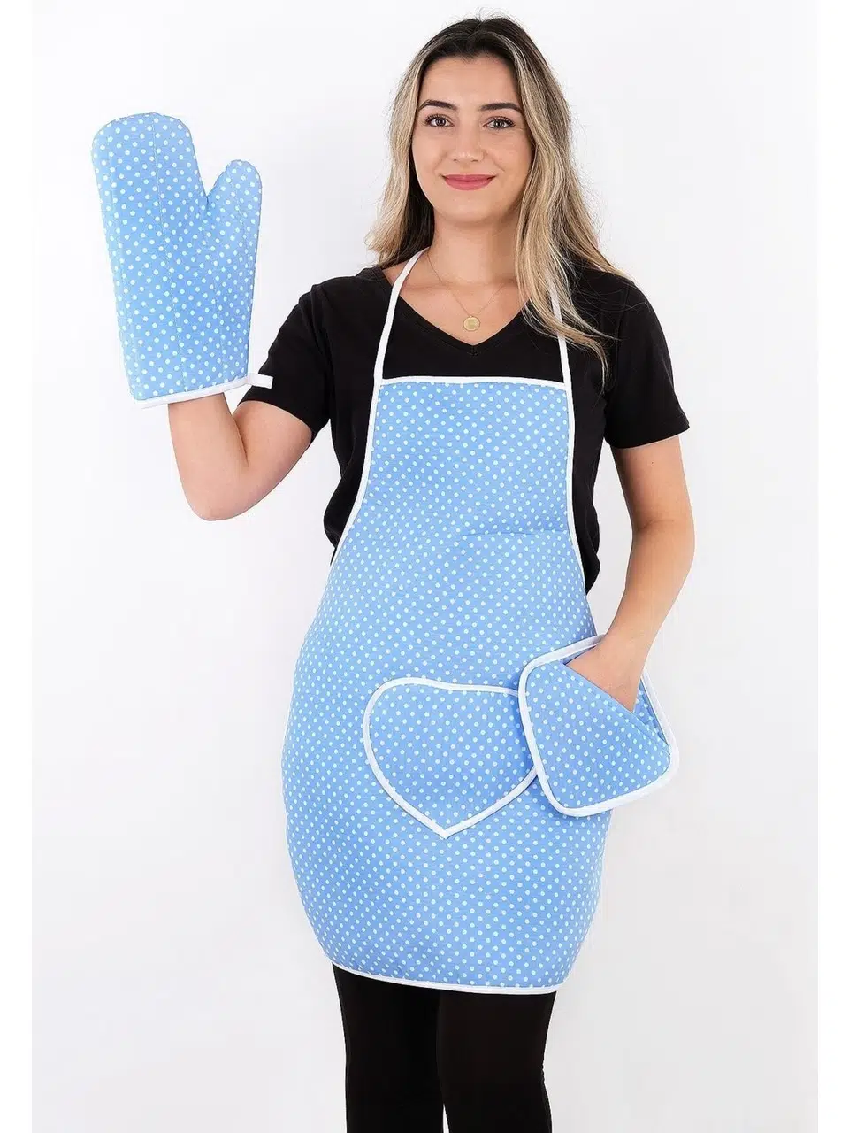 polo life 3 Parça Sıvı Geçirmez Mutfak Önlüğü mavi