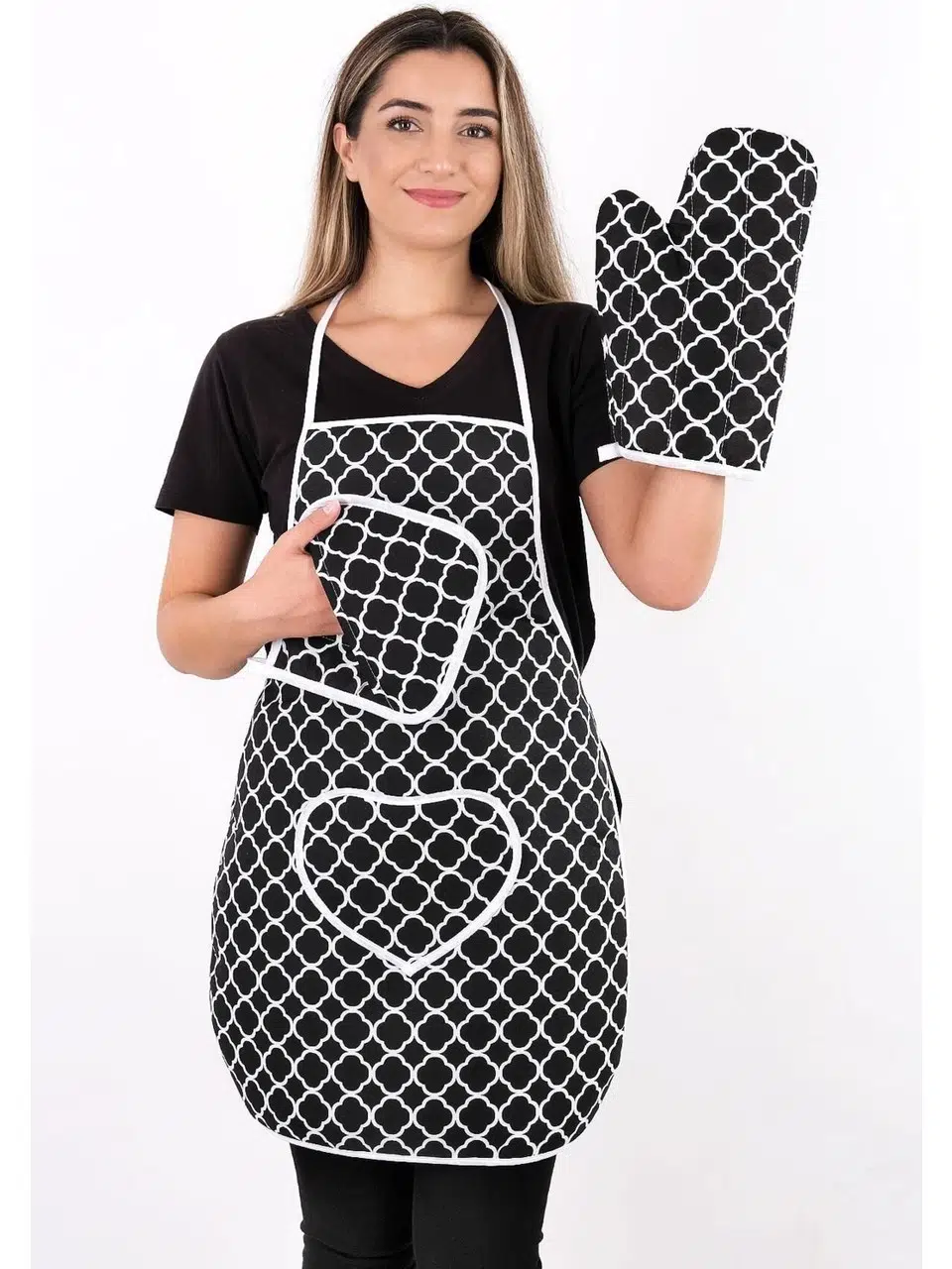 polo life 3 Parça Sıvı Geçirmez Mutfak Önlüğü Siyah