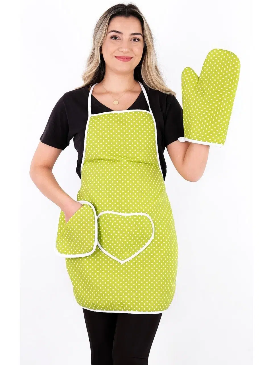 polo life 3 Parça Sıvı Geçirmez Mutfak Önlüğü yeşil
