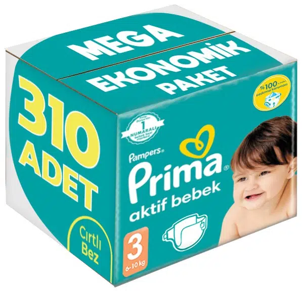 Prima Bebek Bezi Beden:3 (6-10Kg) Midi 310 Adet Mega Ekonomik Pk