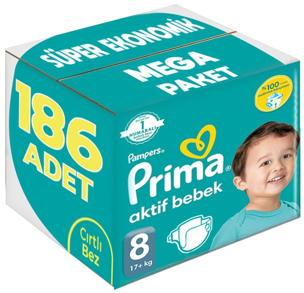 Prima Bebek Bezi Beden:8 (17+Kg) XXX Large 186 Adet Süper Ekonomik Mega Pk Prima Bebek Bezi Beden:8 (17+Kg) XXX Large 186 Adet Süper Ekonomik Mega Pk