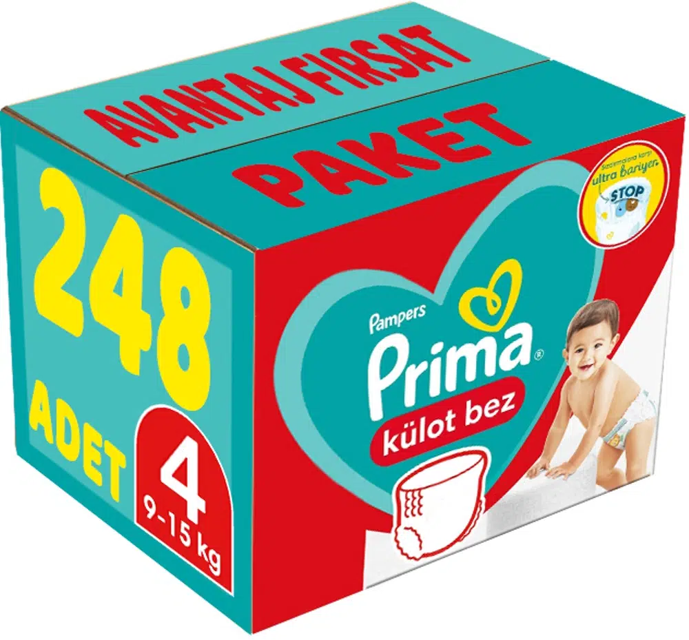 Prima Külot Bebek Bezi 4 Beden 9-15 KG Maxi 248 Adet Avantaj Fırsat Pk