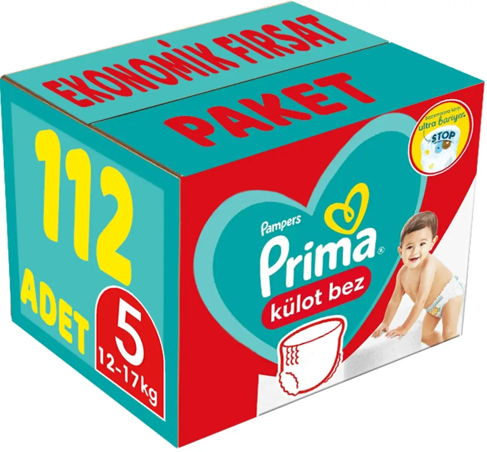 Prima Külot Bebek Bezi Beden:5 (12-17Kg) Junior 112 Adet Ekonomik Fırsat Pk
