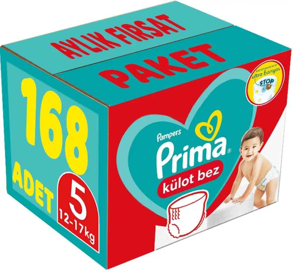 Prima Külot Bebek Bezi Beden:5 (12-17Kg) Junior 168 Adet Aylık Fırsat Pk