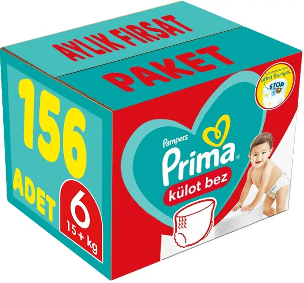 Prima Külot Bebek Bezi Beden:6 (15+Kg) Extra Large 156 Adet Aylık Fırsat Pk