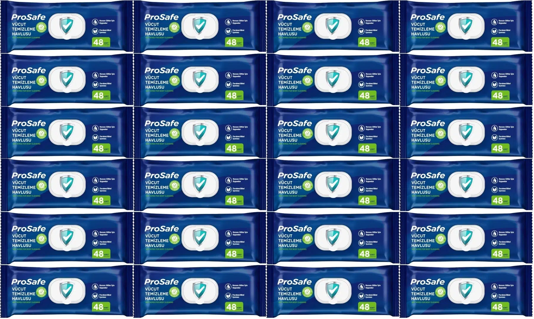 Prosafe Hasta Vücut Temizleme Islak Mendil Havlu 48 Yaprak XL (24 Lü Set) Plastik Kapak