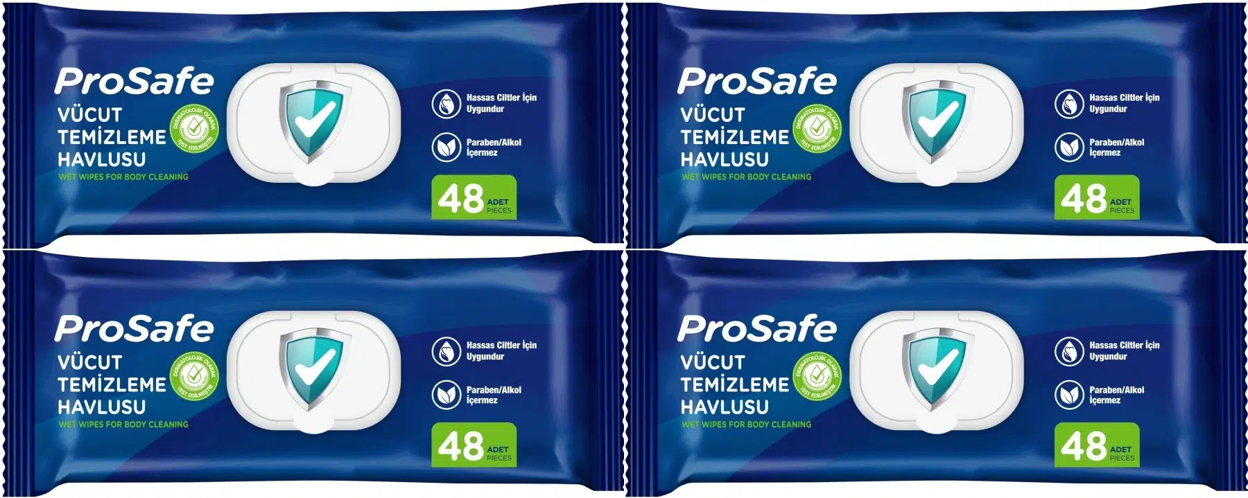 Prosafe Hasta Vücut Temizleme Islak Mendil Havlu 48 Yaprak XL (4 Lü Set) Plastik Kapak
