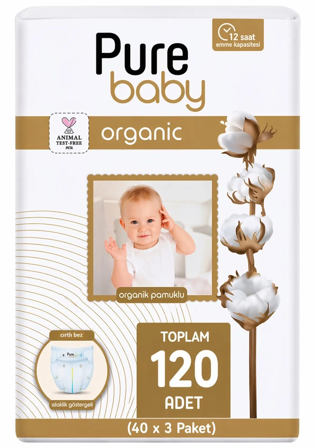 Pure Baby Bebek Bezi 5 Beden 11-20 KG Junior 120 Adet Aylık Fırsat Pk