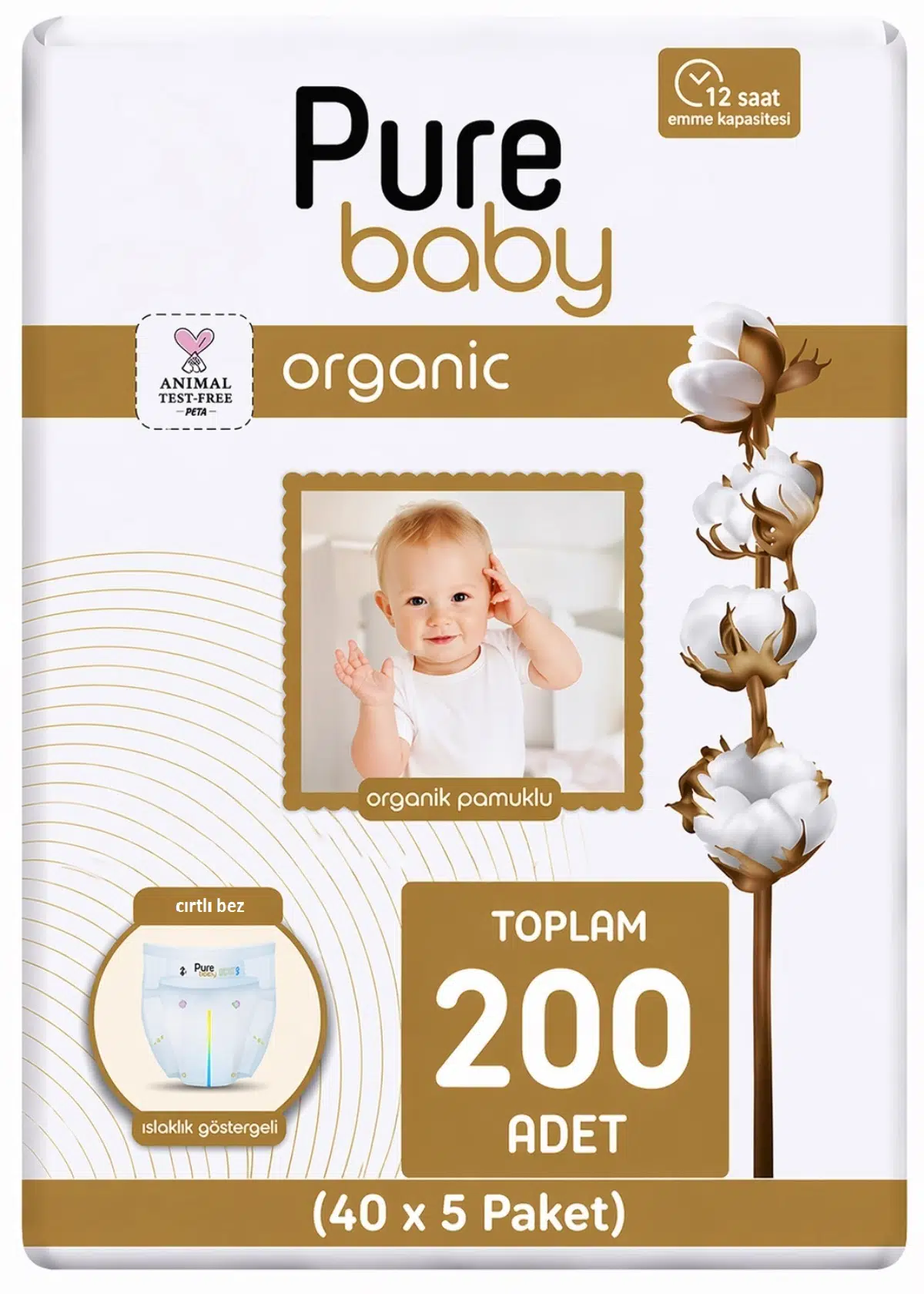 Pure Baby Bebek Bezi 5 Beden 11-20 KG Junior 200 Adet Mega Fırsat Pk