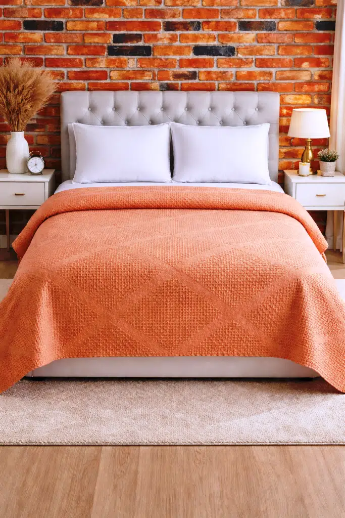 Şaheser %100 Pamuk Çift Kişilik Pike 240x220 (Tek Pike)-Portakal Şaheser %100 Pamuk Çift Kişilik Pike 240x220 (Tek Pike)-Portakal