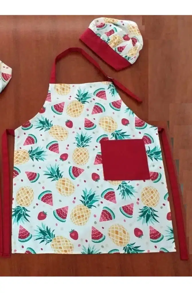 Şapkalı Mutfak Önlüğü, Aşçı Önlüğü Seti (Yetişkinler İçin) - v18 Bordo Ananas