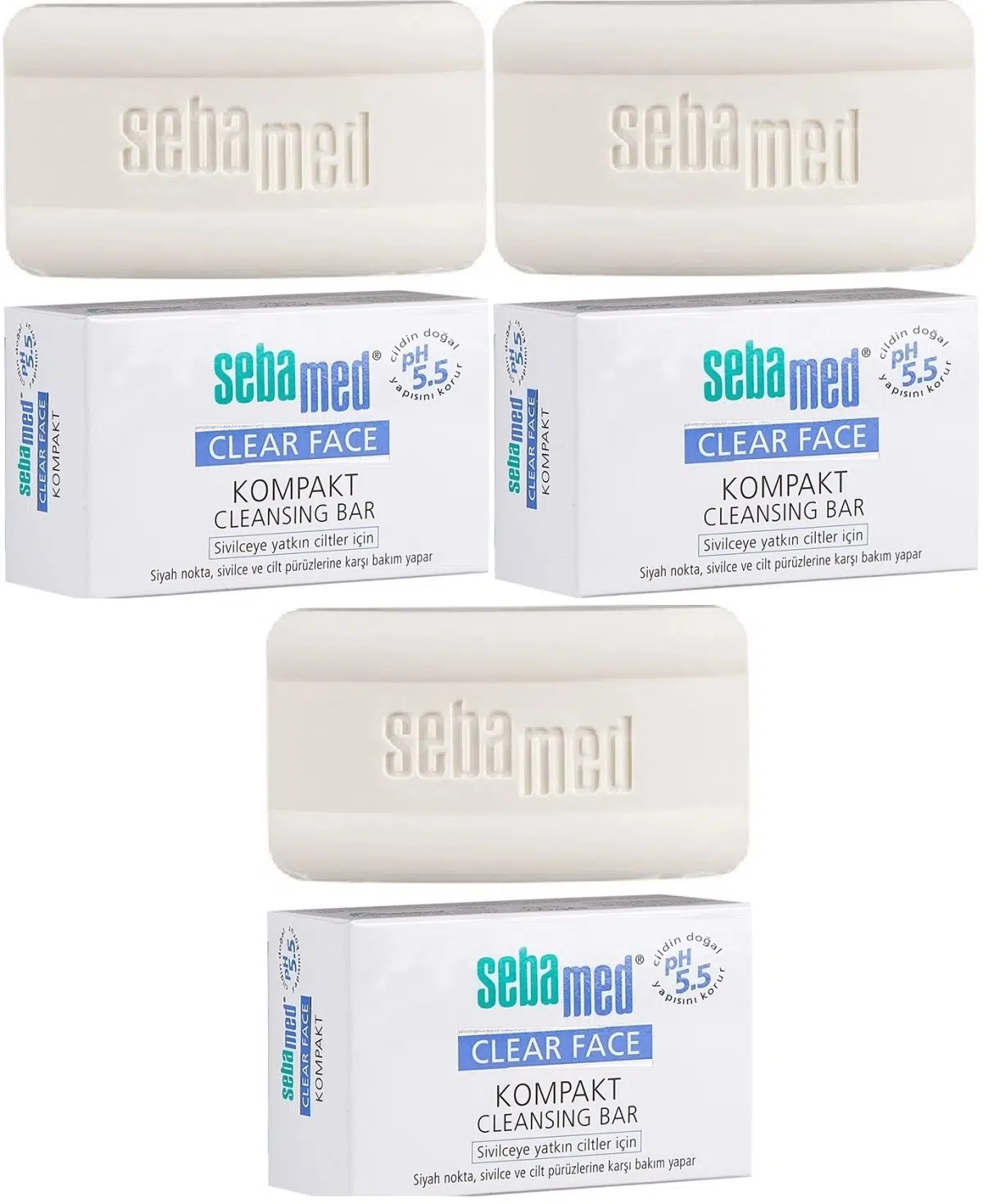 Sebamed Clear Face Kompakt Yüz Temizleme Barı Sabun Sivilceye Yatkın Cilt 100GR (3 Lü Set)