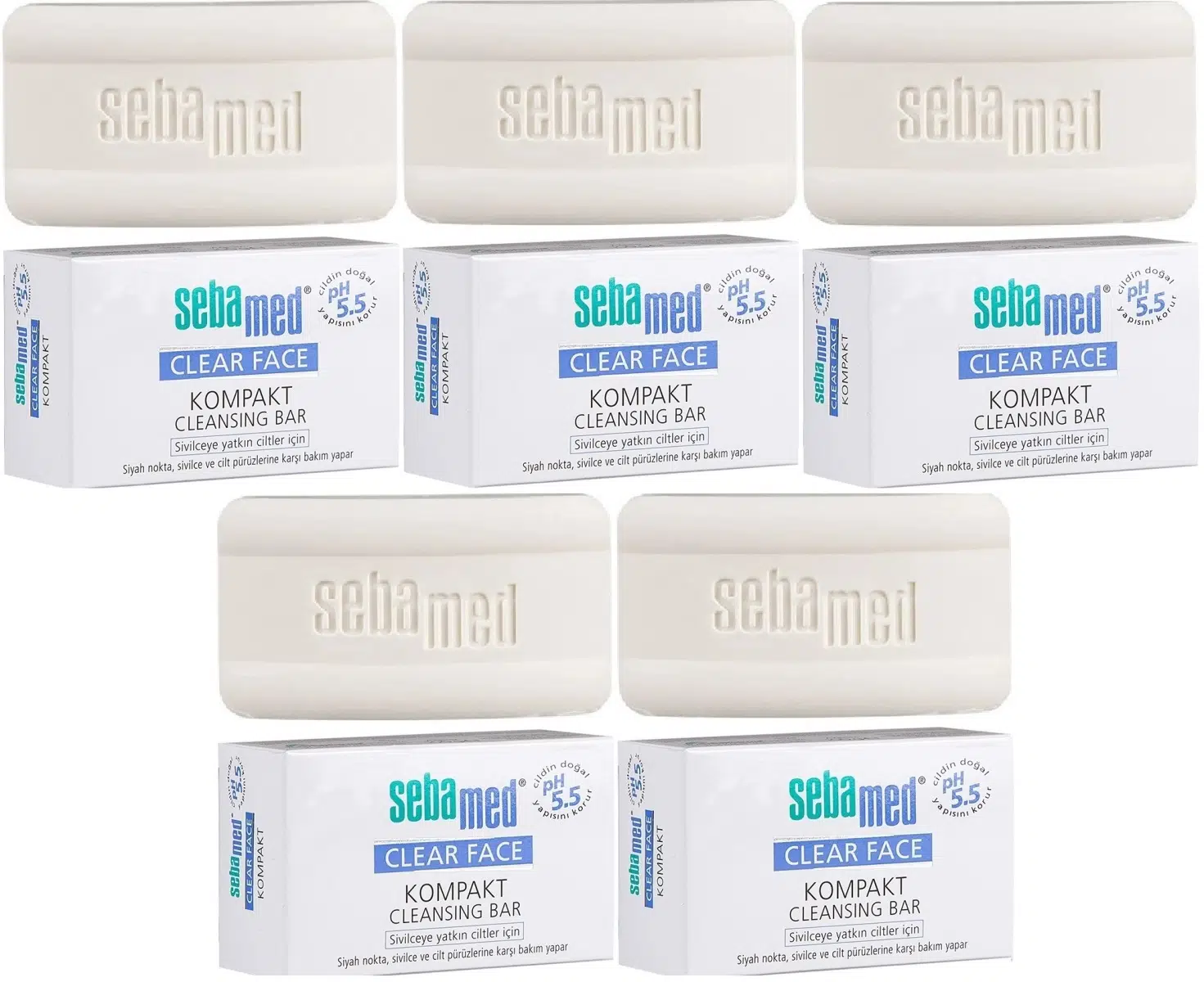 Sebamed Clear Face Kompakt Yüz Temizleme Barı Sabun Sivilceye Yatkın Cilt 100GR (5 Li Set)