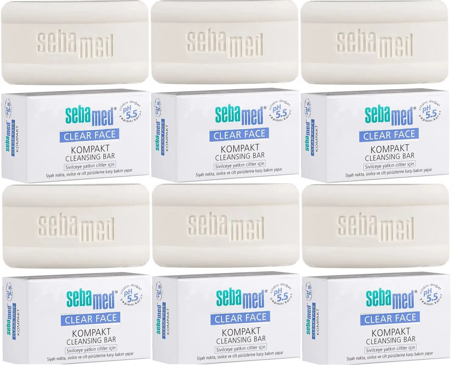Sebamed Clear Face Kompakt Yüz Temizleme Barı Sabun Sivilceye Yatkın Cilt 100GR (6 Lı Set)