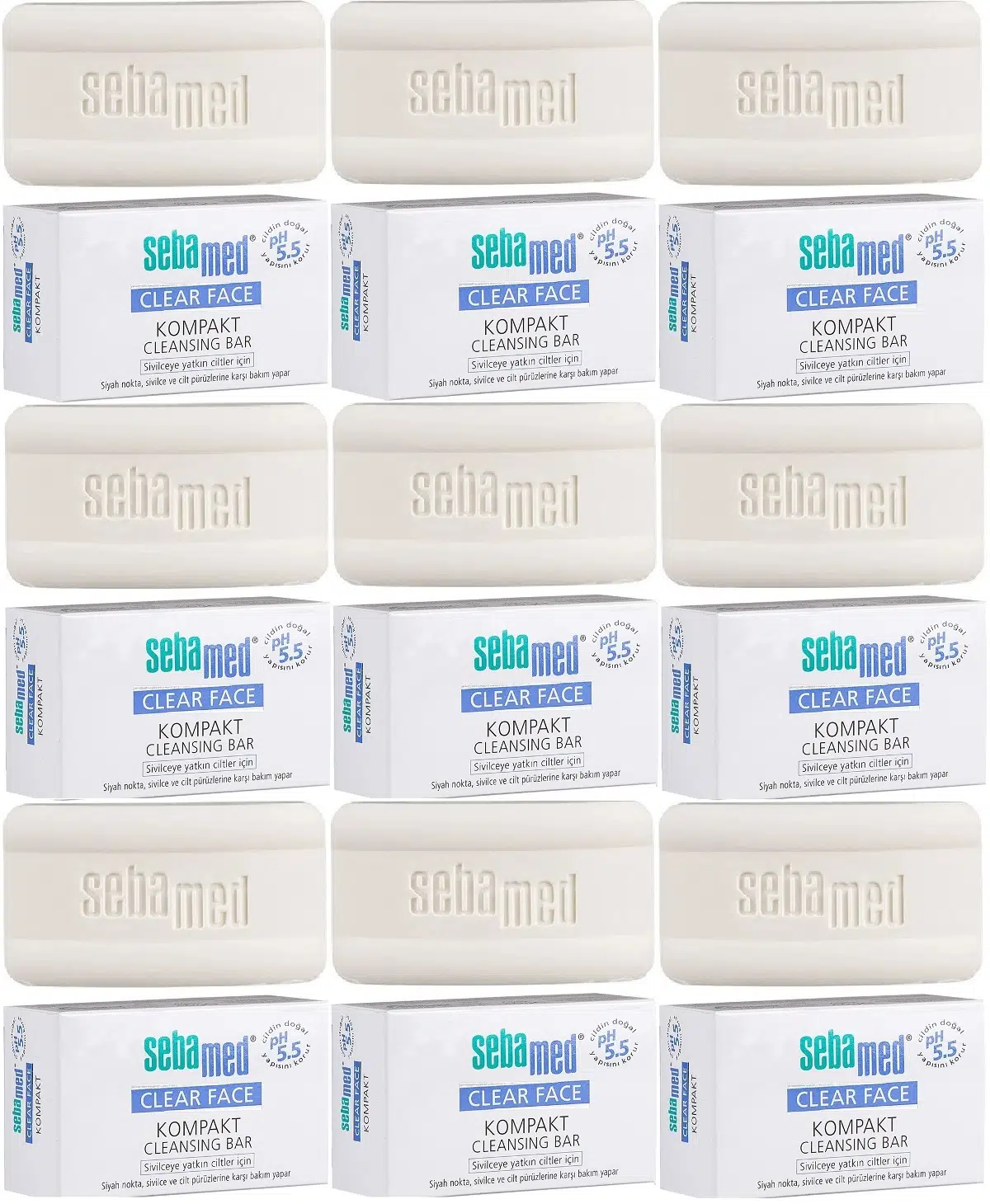 Sebamed Clear Face Kompakt Yüz Temizleme Barı Sabun Sivilceye Yatkın Cilt 100GR (9 Lu Set)