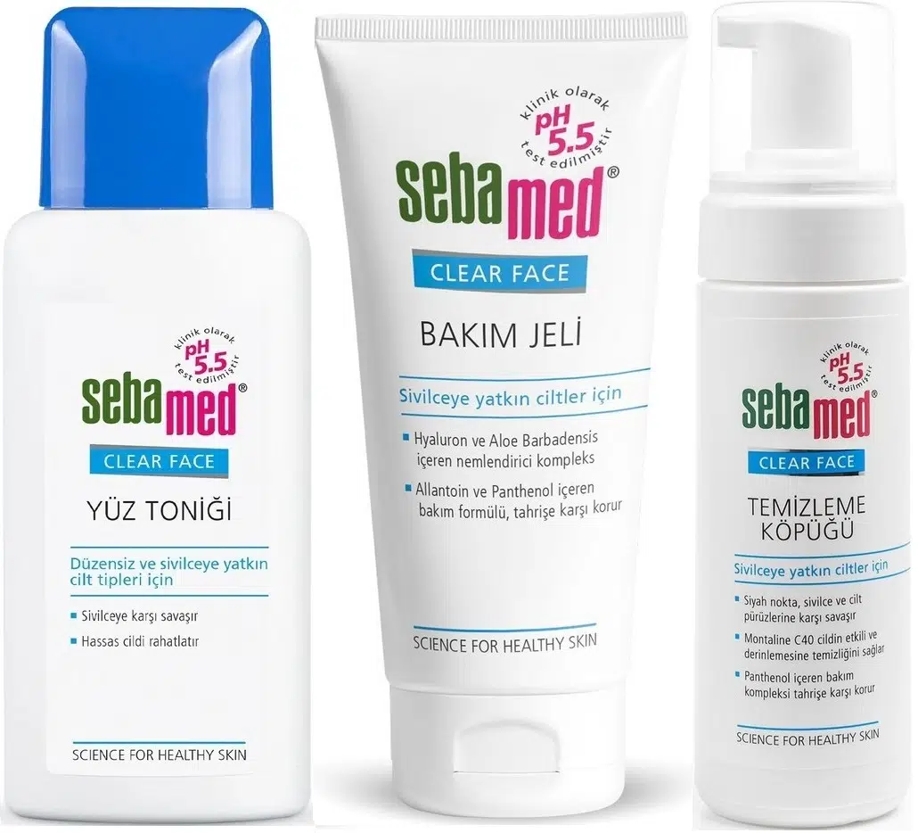 Sebamed Clear Face Temizleyici Yüz Toniği + Bakım Jeli + Yüz Temizleme Köpüğü Top:350ML (Avantaj PK)