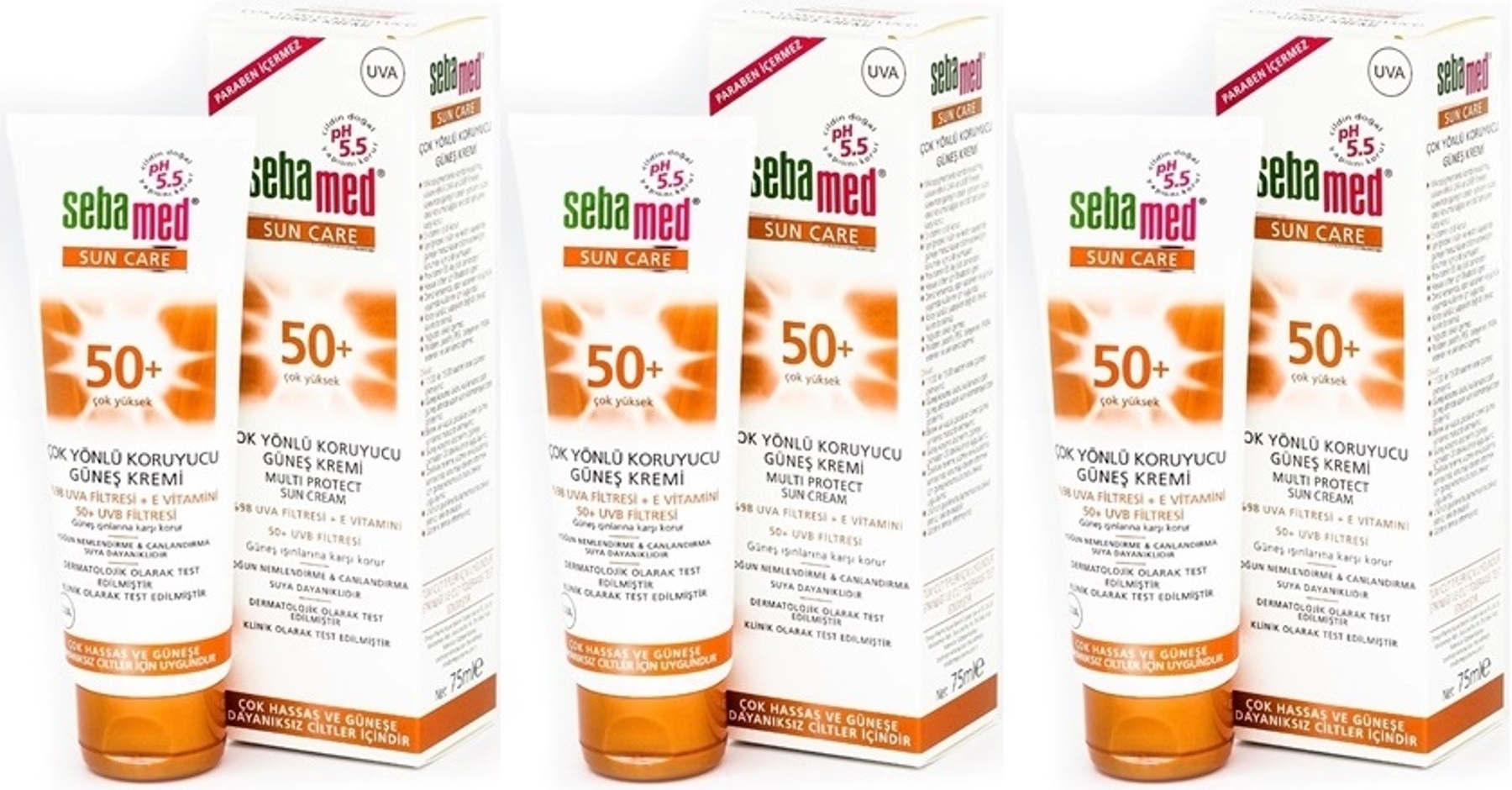 Sebamed Sun Care Çok Yönlü Koruyucu Güneş Kremi 75ML SPF 50+ Faktör (3 Lü Set) Sebamed Sun Care Çok Yönlü Koruyucu Güneş Kremi 75ML SPF 50+ Faktör (3 Lü Set)