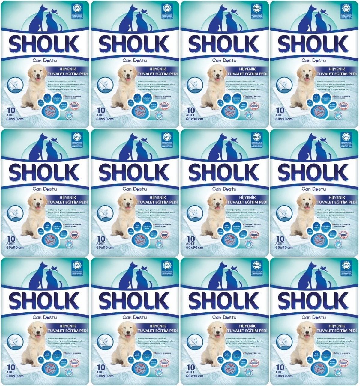 Sholk Evcil Hayvan Tuvalet Çiş Eğitim Pedi 60*90CM 120 Adet (12PK*10) Sholk Evcil Hayvan Tuvalet Çiş Eğitim Pedi 60*90CM 120 Adet (12PK*10)