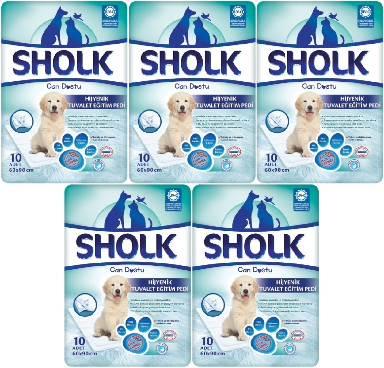 Sholk Evcil Hayvan Tuvalet Çiş Eğitim Pedi 60*90CM 50 Adet (5PK*10) Sholk Evcil Hayvan Tuvalet Çiş Eğitim Pedi 60*90CM 50 Adet (5PK*10)