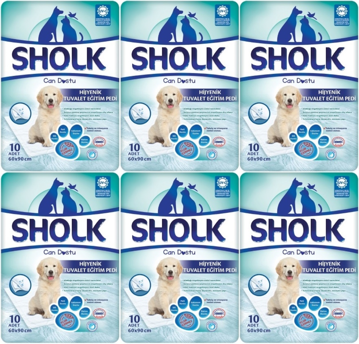 Sholk Evcil Hayvan Tuvalet Çiş Eğitim Pedi 60*90CM 60 Adet (6PK*10) Sholk Evcil Hayvan Tuvalet Çiş Eğitim Pedi 60*90CM 60 Adet (6PK*10)