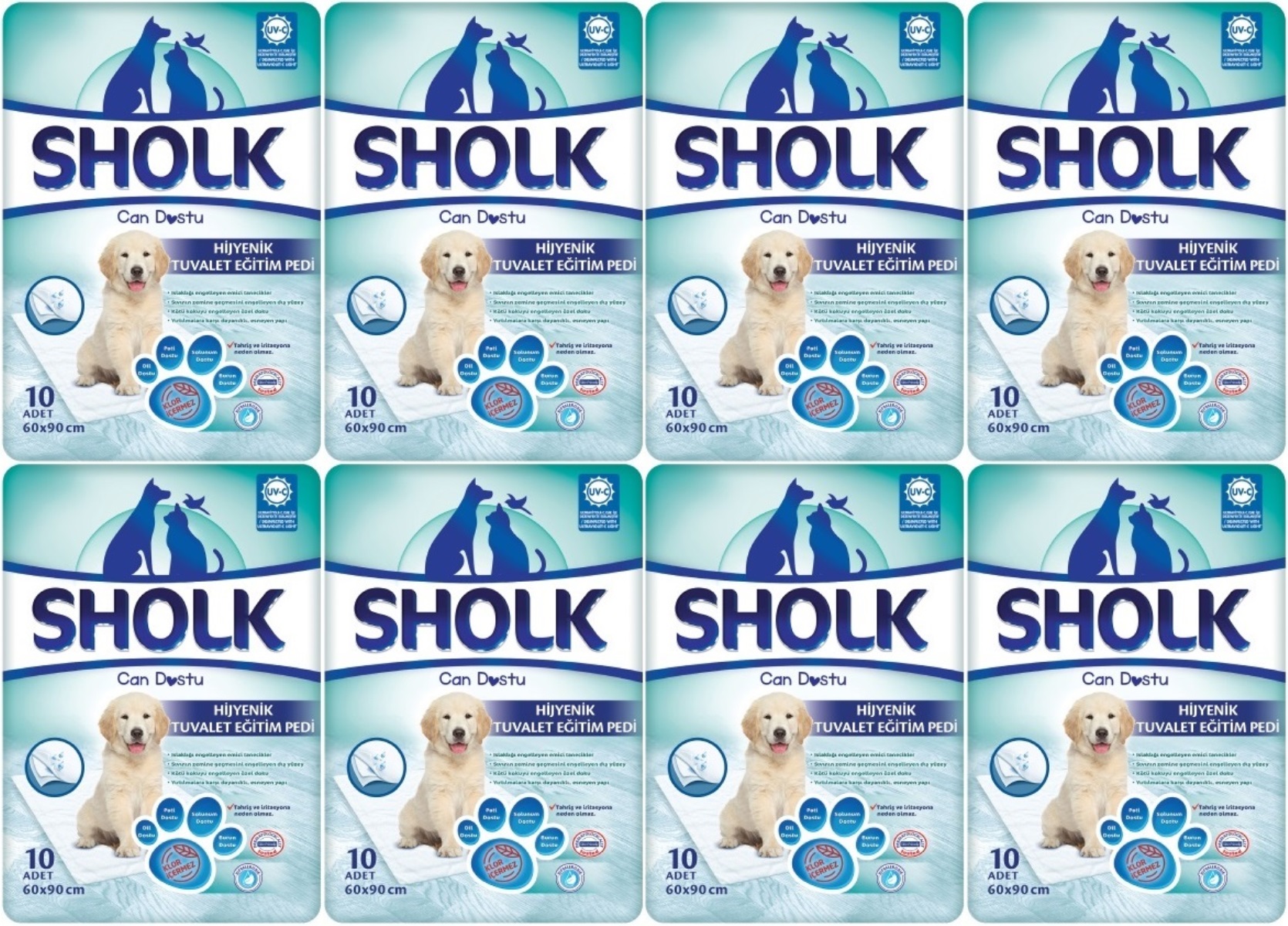 Sholk Evcil Hayvan Tuvalet Çiş Eğitim Pedi 60*90CM 80 Adet (8PK*10) Sholk Evcil Hayvan Tuvalet Çiş Eğitim Pedi 60*90CM 80 Adet (8PK*10)