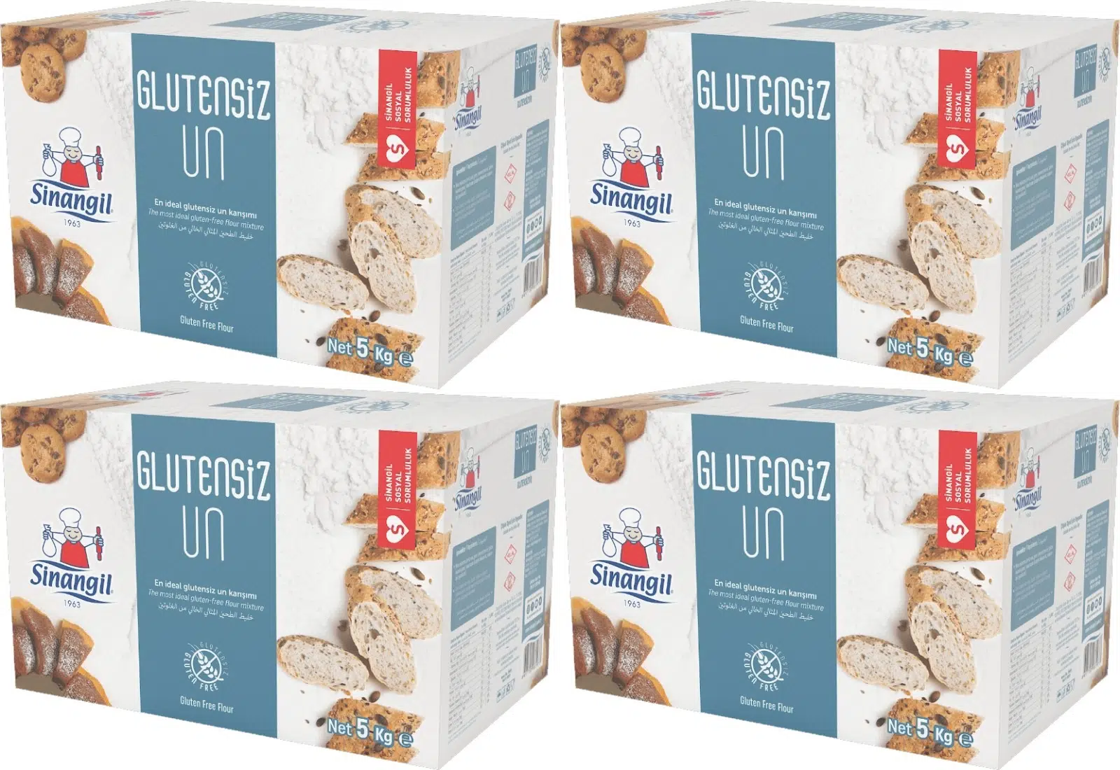 Sinangil Glutensiz Un 20KG (20000GR) Kutu Çölyak Diyetine Uygun (4PK*5KG)