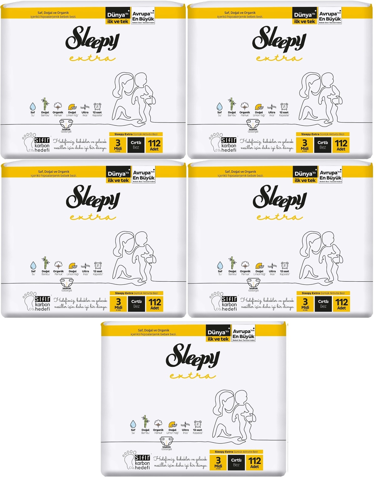 Sleepy Bebek Bezi Extra Beden:3 (4-10KG) Midi 560 Adet Mega Ultra Pk (5PK*112) Sleepy Bebek Bezi Extra Beden:3 (4-10KG) Midi 560 Adet Mega Ultra Pk (5PK*112)